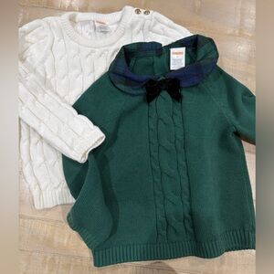 2 Gymboree toddler girls cable knit sweaters plaid bow collar